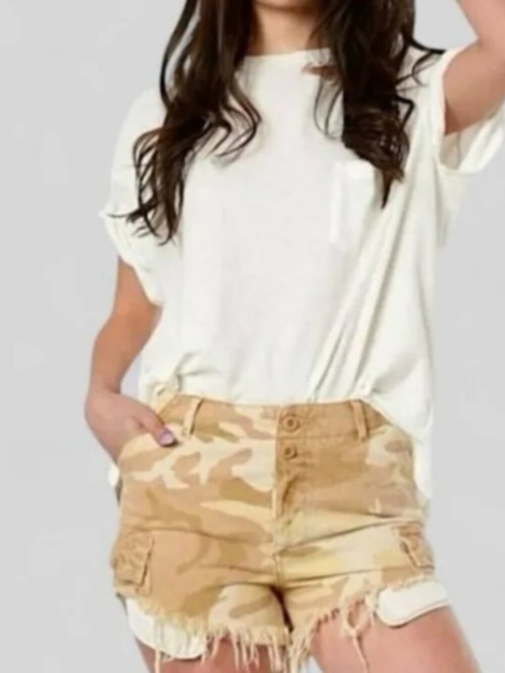 We the Free People Commander Cutoff Camo Shorts Tan Desert Combo Summer Grunge